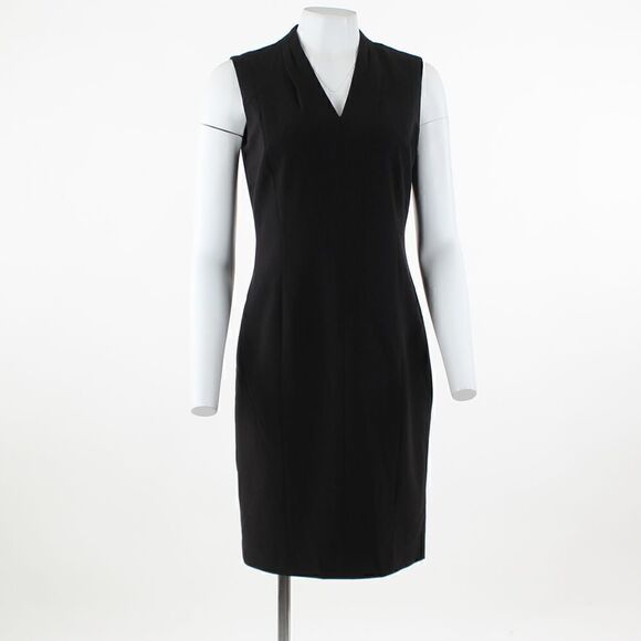 T Tahari Tonya Pleated Sleeveless V Neck Sheath Dress - Picture 2 of 5